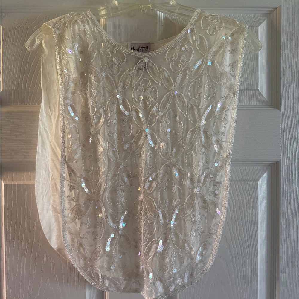 Vintage Mary McFadden Ivory Sequin Beaded Womens Dickie